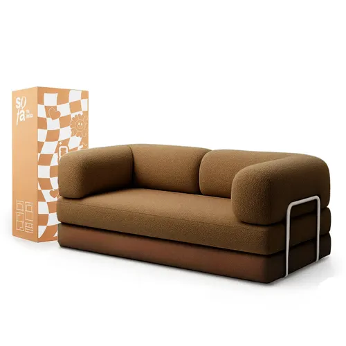 Sofá Cama Bloom Tecido Boucle Marrom - Sofá na Caixa