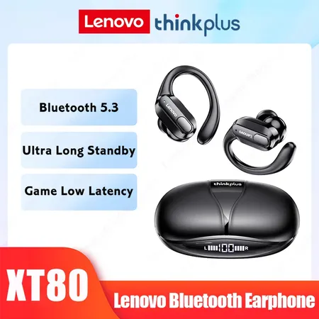 Lenovo XT80 Earpbuds com Microfone Fones de Ouvido sem Fio Esportes Bluetooth 5.3 TWS Alta Fidelidade Micr Ophone Tela D