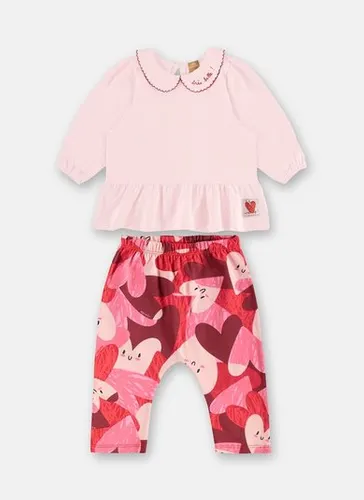 Conjunto Infantil com Blusa e Calça em Cotton Rosa