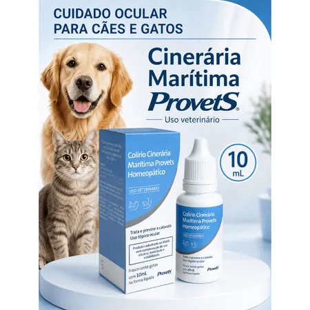 Colírio Cinerária Marítima Provets 10ml Homeopático Veterinário para Cães e Gatos Uso Ocular Catarata Opacidade Original