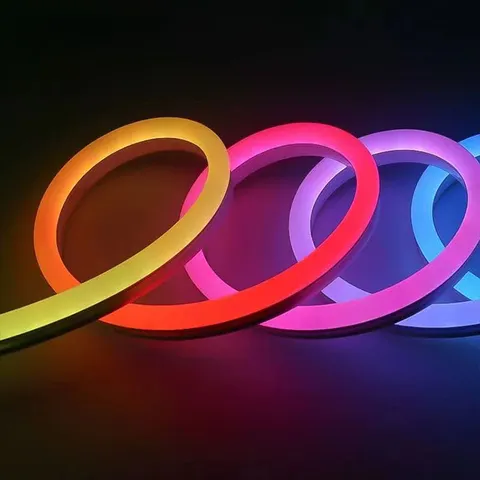 Fita de luz LED neon RGB de alta luminosidade, à prova d'água, flexível e com mudança de cor, ideal para decoração de interiores.
