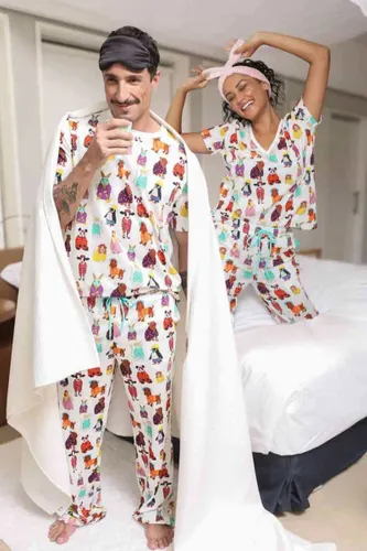 Calça Pijama Reta Unissex Estampa Zoo TJama