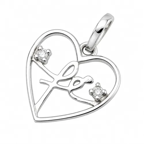 Pingente Fé Coração 1,4 cm com 2 Diamantes em Ouro Branco 18K