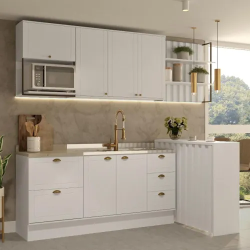 Armário de Cozinha Completa com Balcão Milla Pro Prime Carraro Branco