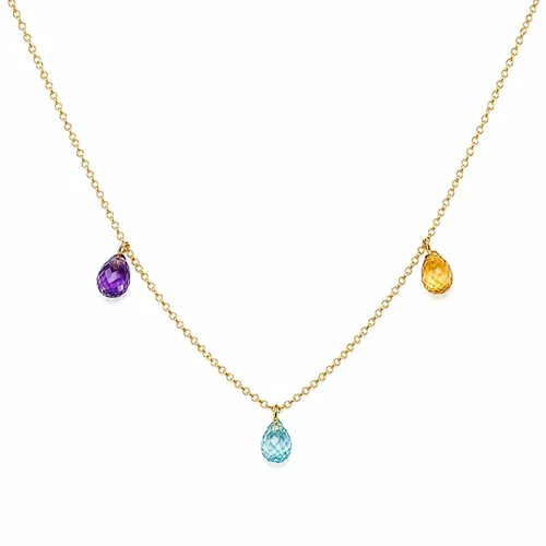 Colar Gota com Ametista, Citrino e Topázio 45 cm em Ouro 18K