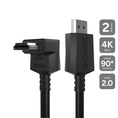 Cabo HDMI PCYES 2.0 Conector 90° Vertical 4K 60Hz 2m PH20-2V-B