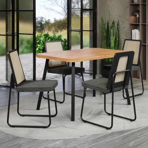 Conjunto Sala de Jantar 4 Cadeiras Trento Carraro Nogal e Preto