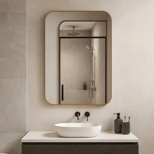 Espelho Decorativo 60x40cm Retangular Moldura Couro Parede Caramelo