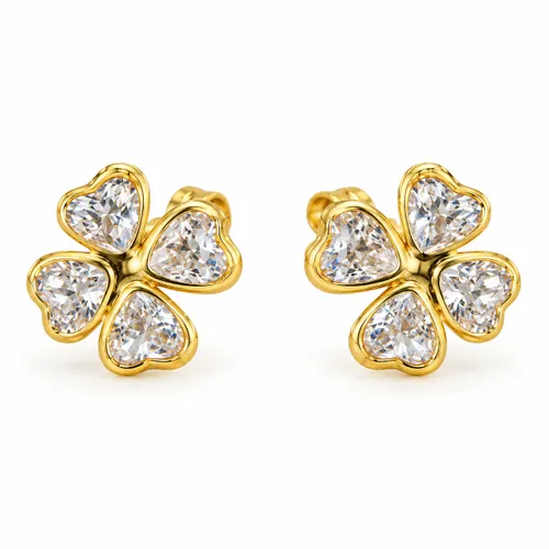 Brinco Trevo 7 mm com Zircônia Ouro 18k