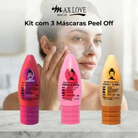 Kit com 3 Máscaras Peel Off - AntiOleosidade Dia, Vitamina C 10em1, Argila Rosa Max Love