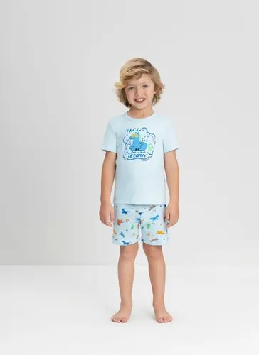 Conjunto de Pijama Infantil para Menino com Camiseta e Bermuda em Suedine (Azul) Up Baby