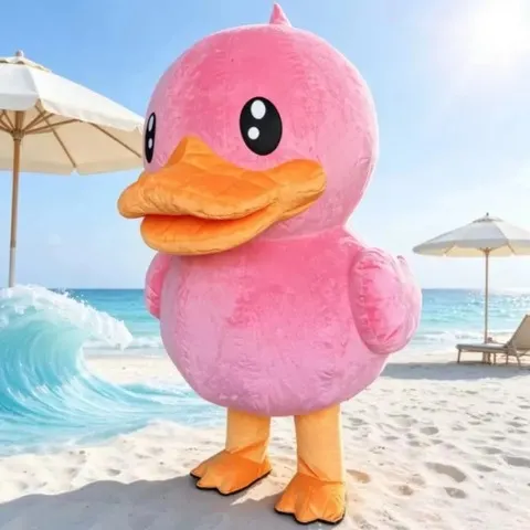 Fantasia de Mascote de Pato Rosa Inflável para Festa Temática de Halloween e Carnaval, Sem Bateria, Sem Carregador