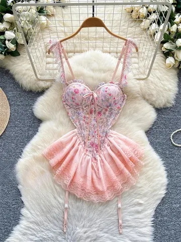 Vestido Sexy com Alças para Mulheres, Novo Vestido Mini sem Mangas com Estampa Floral, Confortável e Respirável, Vestido Mini em Renda de Malha