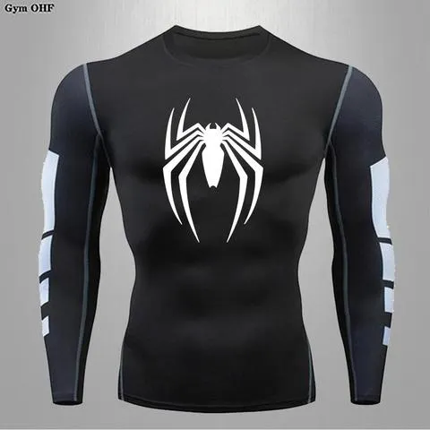 Spider masculino esportes rashgard manga curta t camisa impressão compressão correndo treino musculação camisetas de secagem rápida