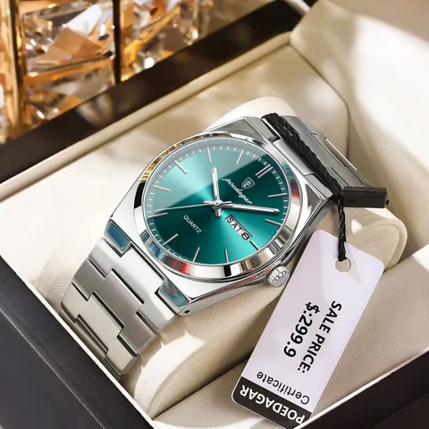 Poedagar relógios masculinos de luxo à prova dwaterproof água luminosa data semana relógio masculino aço inoxidável casual moda quartzo homem relógio de pulso reloj