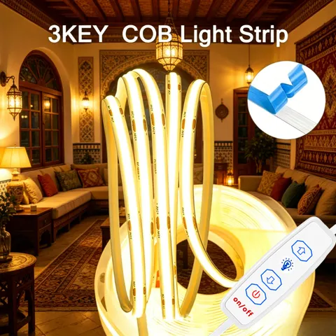 1 Rolo de fita de LED com interruptor dimmer de três teclas, baixa voltagem 5V, sem pontos de luz, fita de LED flexível COB, alimentada por USB, interruptor simples de três teclas, brilho da luz ajustável, ideal para iluminação de ambientes, armários, cozinhas e banheiros, espelhos, TVs, iluminação 