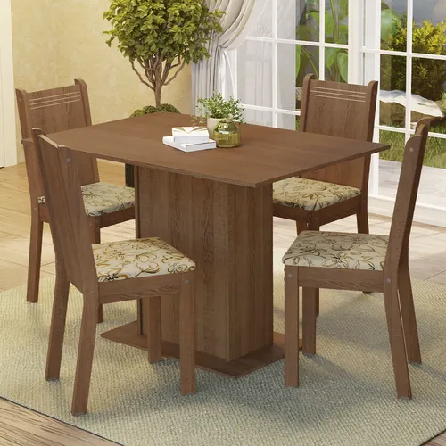 Conjunto Sala de Jantar Madesa Luana Mesa Tampo de Madeira com 4 Cadeiras Rustic/Lírio Bege