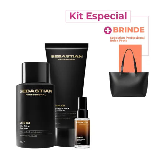 Kit Sebastian Professional Dark Oil Shampoo 280ml Condicionador 200ml Óleo 30ml e Bolsa