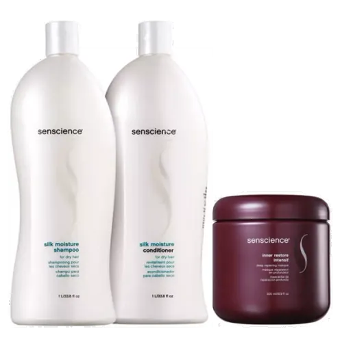 Kit Senscience Silk Moisture e Inner Restore Intensif Shampoo Condicionador 1L Máscara 500ml