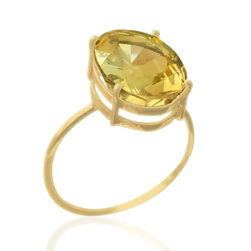 Anel com Citrino Oval em Ouro 18k