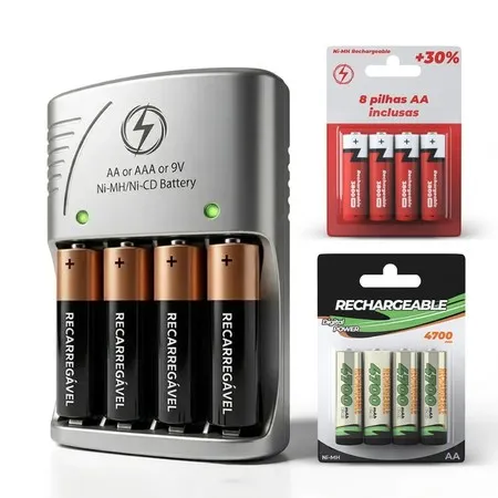 Carregador de Pilhas Recarregáveis AA/AAA Bivolt 127/220v