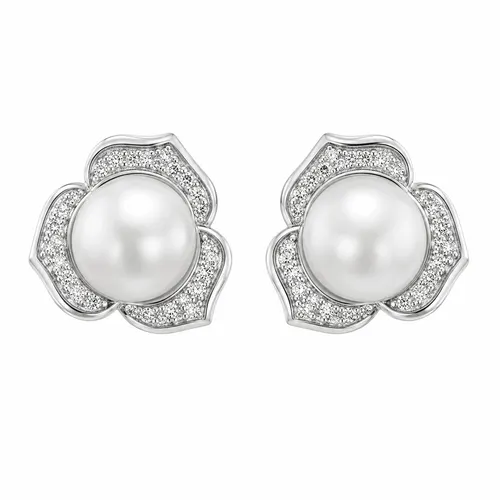 Brinco Pérola com Flor de Zircônias 1,8 cm em Prata 925