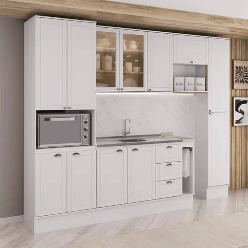 Armário de Cozinha Completa com Balcão Milla Unity Carraro Branco