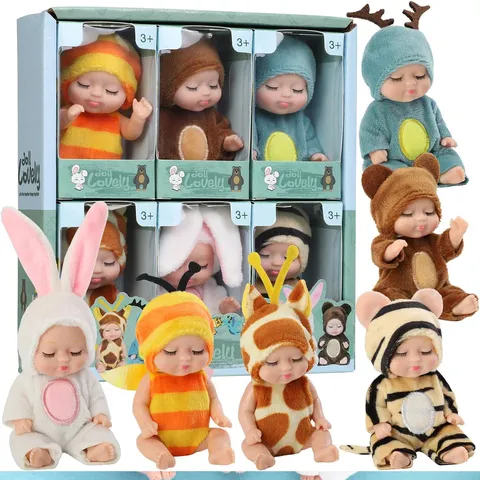 1/6 pçs 4 Polegada mini bonecas reborn conjunto de brinquedos boneca realista com roupas animais bonitos presentes para aniversário natal requintado