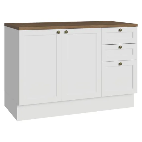 Balcão de Cozinha 120 x 60 cm 2 Portas 3 Gavetas (Com Tampo) Branco/Rustic Vik Madesa