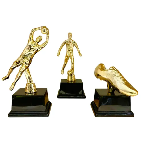 Kit 3 Troféu Campeão Melhor Jogador Goleiro Chuteira Ouro