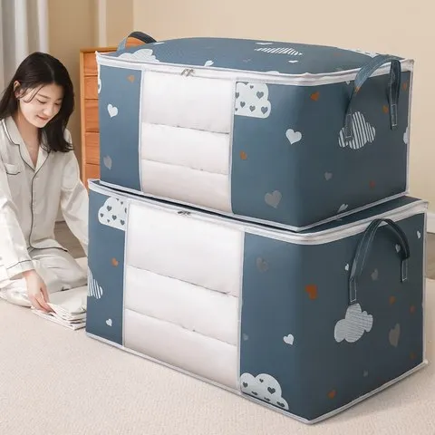 Saco de Armazenamento de Roupas de Grande Capacidade, Organizador com Alça Reforçada, Adequado para Cobertores, Cama, Dobrável, Zíper Robusto