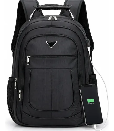 Mochila Notebook 17 Impermeável Reforçada Grande Masculina USB Escolar Trabalho Rincostar Preta Preto Liso