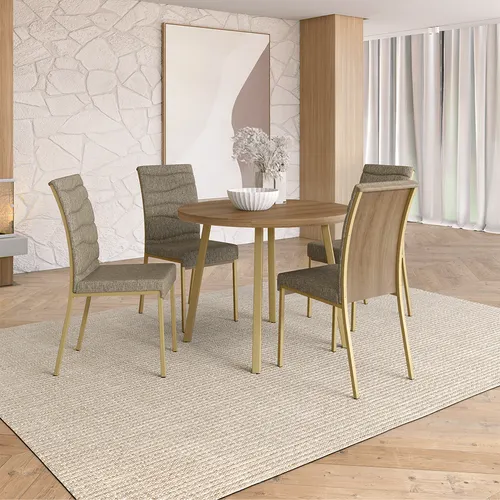 Conjunto Sala de Jantar 4 Cadeiras Amora Carraro Carvalho Dourado