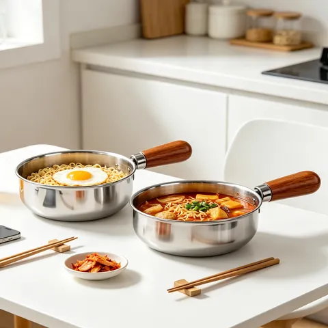 Tigela de Aço Inoxidável para Macarrão Instantâneo, com Alça Removível, Panela Pequena para 1 Pessoa, Tigela para Ramen e Salada de Ovo com Madeira de Nogueira, Tigela para Ovos
