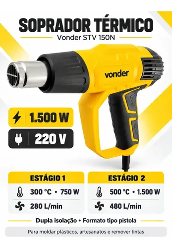 Soprador Térmico 1500W Profissional 2 Temperaturas + 4 Bocais