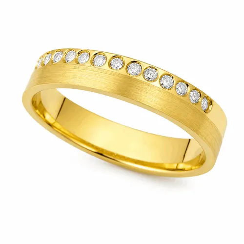 Aliança Sião Frisada Anatômica com Diamantes em Ouro 18K
