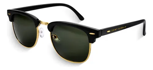 Óculos de Sol Quadrado Clubmaster Soho Green Black, da Saint Germain, em Metal Preto