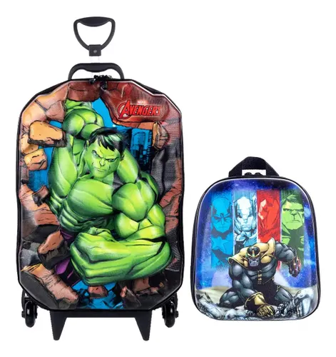 Mochila 3d Hulk Rodinhas Lancheira Avengers Verde
