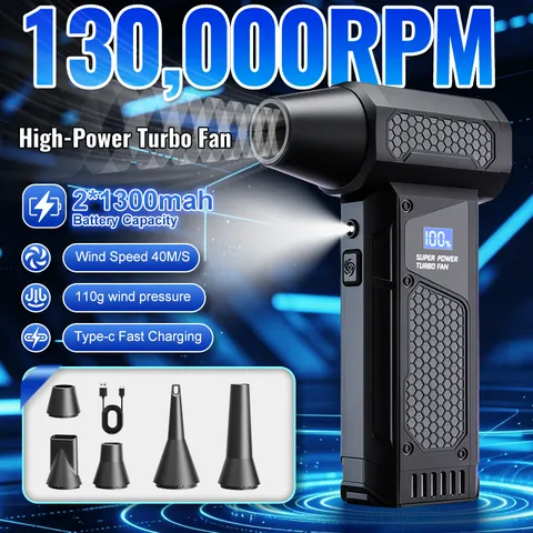 2026 Soprador de Ar Elétrico de Alta Potência, Mini Ventilador Turbo, Limpador de Teclado de PC sem Fio, Secador Automotivo, 2600mAh, Display LED