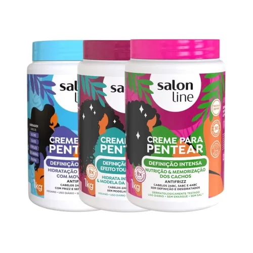 Kit com 3 Cremes para Pentear Definio Salon Line