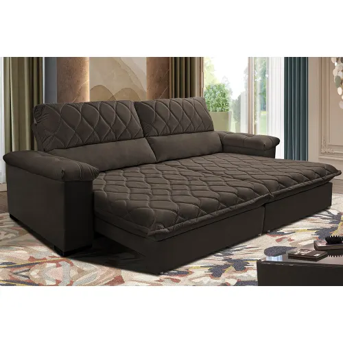 Sofá Retrátil e Reclinável Molas Ensacadas Cama inBox Big Home com Bordado 3D Velusoft