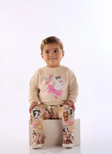 Conjunto Bebê Menina com Blusão e Legging Estampada Bege