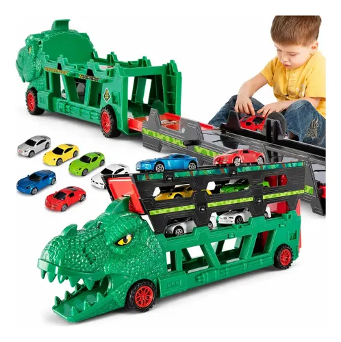 Lançador Dino Dinossauro 6 Carrinhos Brinquedo Infantil Pista de Corrida Super Velocidade Lançamento Automático Presente Menino 3 anos