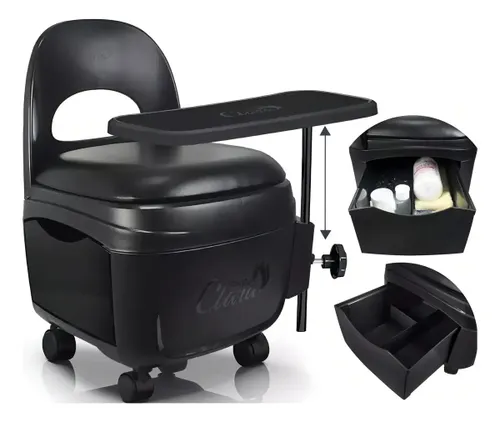 Cadeira Cirandinha Manicure Pedicure Preto Santa Clara com Gaveta e Rodinhas