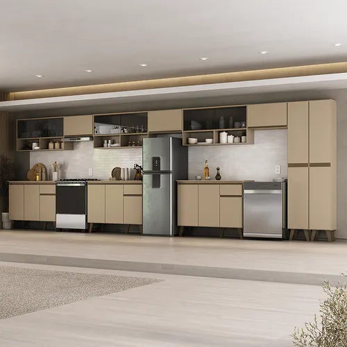 Armário de Cozinha Completa Atlanta Frank com Vidro Carraro Amêndoa