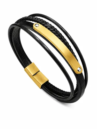 Bracelete em Aço com Couro Quatro Fios