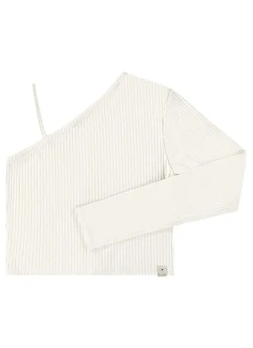 Blusa Básica Manga Única em Ribana Canelada Juvenil (Off White) Gloss