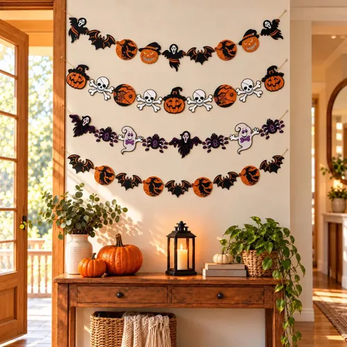 Enfeite de Decoração Festa Halloween Bandeirinha Foam 2,80m Aranha Abobora