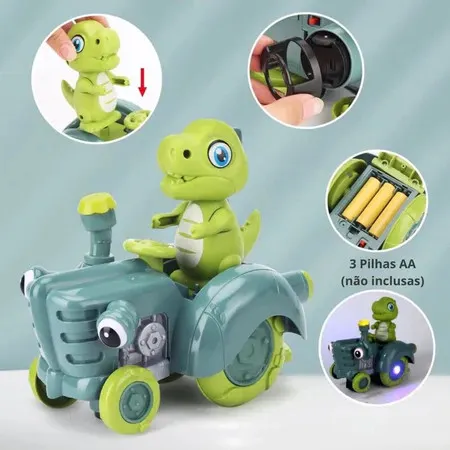 Brinquedo Dinossauro Fujão Musical Som Luz e Movimento Brinquedo Dinossauro Trator com Movimento Luzes Led e Musica