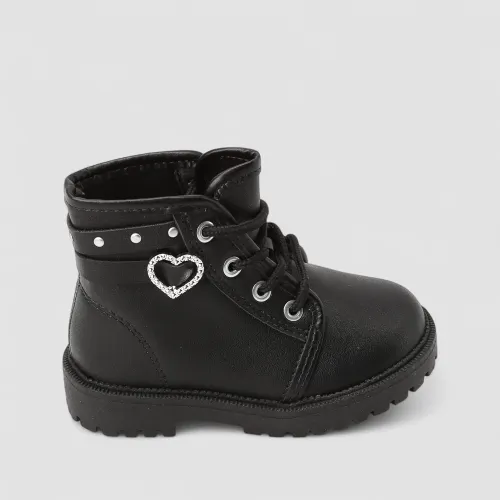 Bota Coturno Molekinha Bebê Coração Rebites Preto